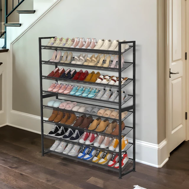 Alt view image 2 of 7 - Large Shoe Rack 8 Tier Shoe Organizer, Heavy Duty Metal 4-Tier Stackable Shoe Storage Vertical Shoe Rack for Closet Front Door Entrance, Up to 50 Pairs, 44.8" W x 11.4" D x 56.7" H, Black