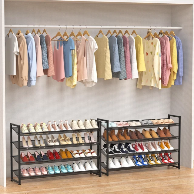 Alt view image 3 of 7 - Large Shoe Rack 8 Tier Shoe Organizer, Heavy Duty Metal 4-Tier Stackable Shoe Storage Vertical Shoe Rack for Closet Front Door Entrance, Up to 50 Pairs, 44.8" W x 11.4" D x 56.7" H, Black