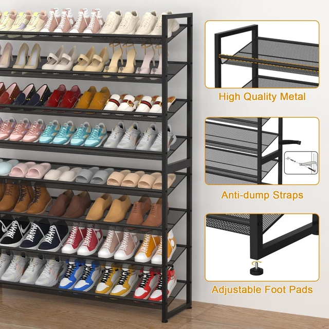 Alt view image 4 of 7 - Large Shoe Rack 8 Tier Shoe Organizer, Heavy Duty Metal 4-Tier Stackable Shoe Storage Vertical Shoe Rack for Closet Front Door Entrance, Up to 50 Pairs, 44.8" W x 11.4" D x 56.7" H, Black