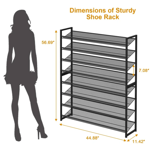 Alt view image 6 of 7 - Large Shoe Rack 8 Tier Shoe Organizer, Heavy Duty Metal 4-Tier Stackable Shoe Storage Vertical Shoe Rack for Closet Front Door Entrance, Up to 50 Pairs, 44.8" W x 11.4" D x 56.7" H, Black