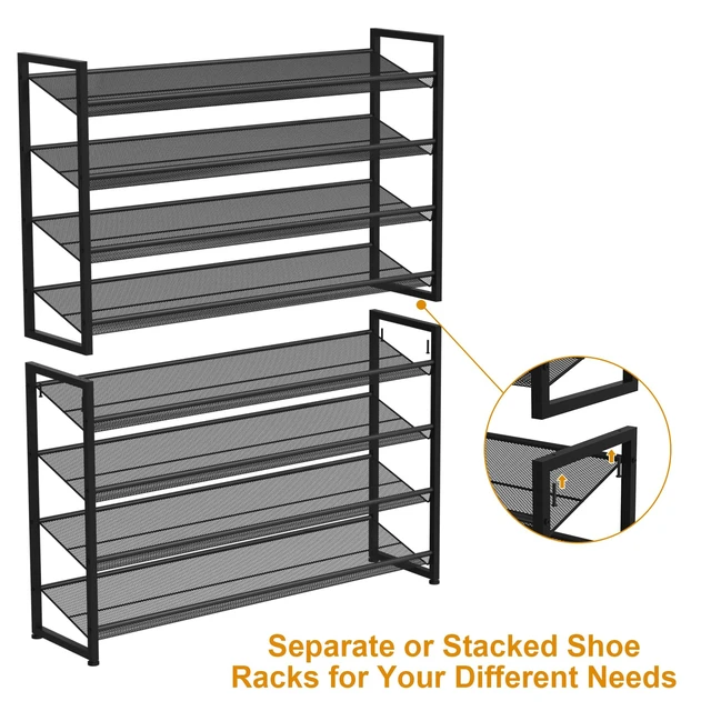 Alt view image 5 of 7 - Large Shoe Rack 8 Tier Shoe Organizer, Heavy Duty Metal 4-Tier Stackable Shoe Storage Vertical Shoe Rack for Closet Front Door Entrance, Up to 50 Pairs, 44.8" W x 11.4" D x 56.7" H, Black
