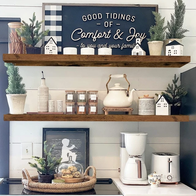 Alt view image 5 of 7 - Extra Long Floating Shelves for Wall (Brown, Set of 2, 47.2") | 48 inch Large Shelf for Bathroom Kitchen Living Room Bedroom, Farmhouse Home Decor, Rustic Plant Display, Books (008-120BN)