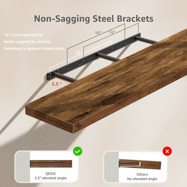 Alt view image 4 of 7 - Extra Long Floating Shelves for Wall (Brown, Set of 2, 47.2") | 48 inch Large Shelf for Bathroom Kitchen Living Room Bedroom, Farmhouse Home Decor, Rustic Plant Display, Books (008-120BN)