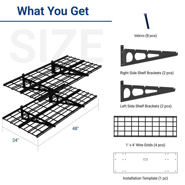 Alt view image 3 of 7 - 2-Pack 2x4ft 24-inch-by-48-inch Wall Shelf Garage Storage Rack Wall Mounted Floating Shelves, Black, Classic Series