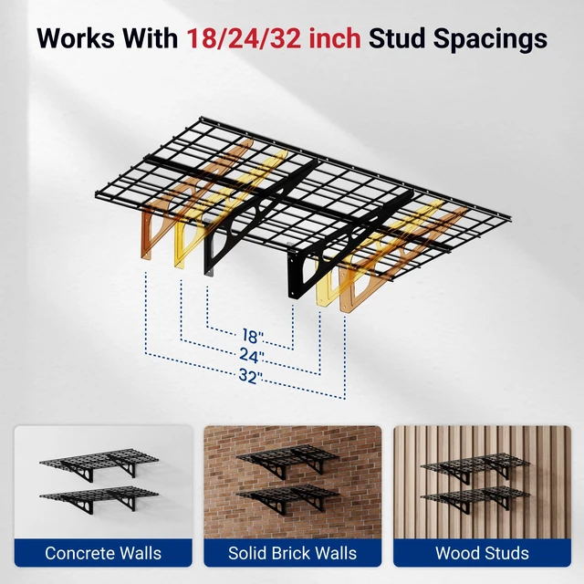 Alt view image 4 of 7 - 2-Pack 2x4ft 24-inch-by-48-inch Wall Shelf Garage Storage Rack Wall Mounted Floating Shelves, Black, Classic Series