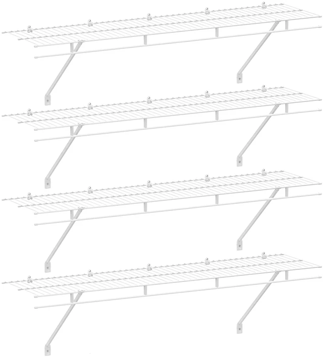 Main image of 4 Pack Closet Shelves Wall Mounted, 4 ft x 12 in Wire Shelf Kit | White Wire Closet Shelving for Closet, Laundry Room, Bedroom, Living Room, Pantry Organization and Storage