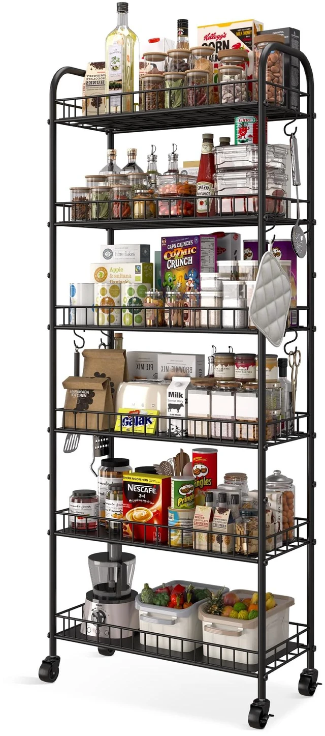 Main image of 6 Tier Slim Storage Cart with Wheels, Metal Mobile Shelving Unit Organizer Utility Cart for Office Bathroom Kitchen Laundry Room Narrow Places (10inches)