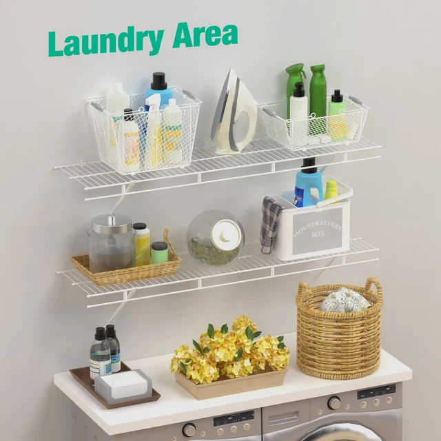 Alt view image 3 of 7 - 4 Pack Closet Shelves Wall Mounted, 4 ft x 12 in Wire Shelf Kit | White Wire Closet Shelving for Closet, Laundry Room, Bedroom, Living Room, Pantry Organization and Storage