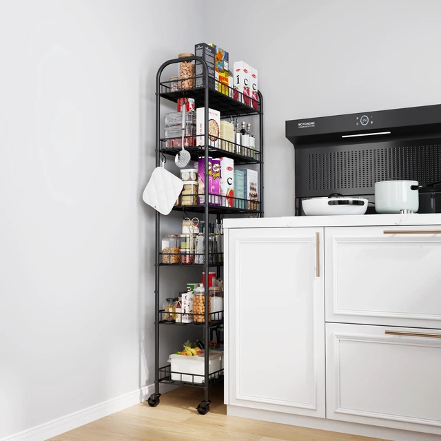 Alt view image 2 of 7 - 6 Tier Slim Storage Cart with Wheels, Metal Mobile Shelving Unit Organizer Utility Cart for Office Bathroom Kitchen Laundry Room Narrow Places (10inches)