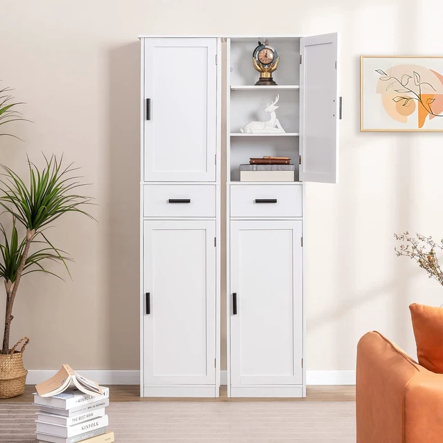 Alt view image 2 of 7 - 67'' Tall Bathroom Cabinet, Storage Cabinet with 4 Shelves & 2 Doors, Narrow Storage Cabinets for Bathroom, Living Room, Home Office, White
