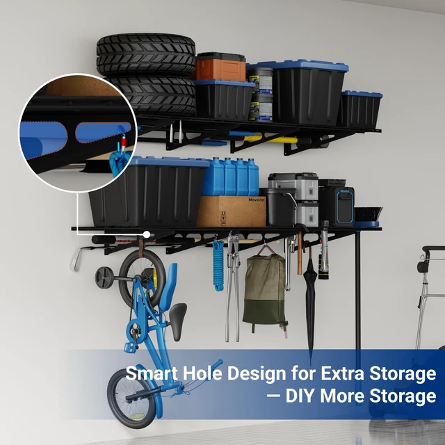 Alt view image 6 of 7 - 2-Pack 2x4ft 24-inch-by-48-inch Wall Shelf Garage Storage Rack Wall Mounted Floating Shelves, Black, Classic Series