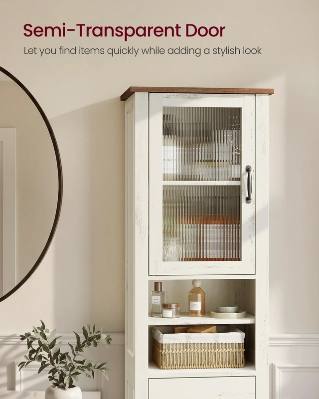 Alt view image 4 of 6 - Tall Bathroom Cabinet, Narrow Space Saver, 15.7 x 12.4 x 67.3 inch | Farmhouse Freestanding Storage Cupboard with Drawer and Doors, Rustic White and Honey Brown, LIRY Collection UBBK760W101S