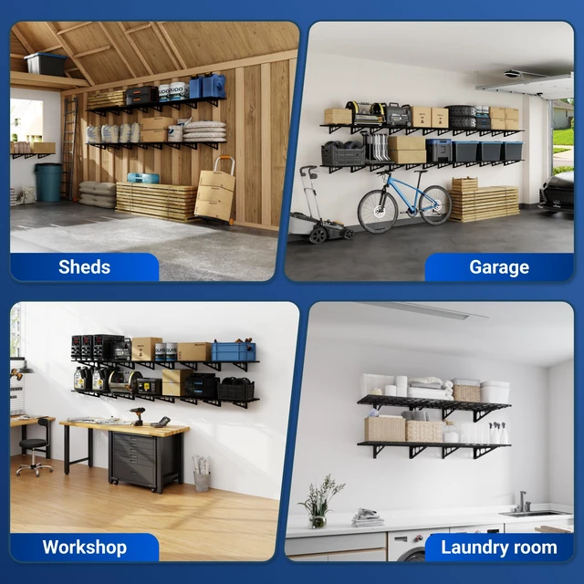 Alt view image 7 of 7 - 2-Pack 2x4ft 24-inch-by-48-inch Wall Shelf Garage Storage Rack Wall Mounted Floating Shelves, Black, Classic Series
