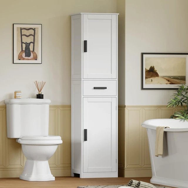 Alt view image 3 of 7 - 67'' Tall Bathroom Cabinet, Storage Cabinet with 4 Shelves & 2 Doors, Narrow Storage Cabinets for Bathroom, Living Room, Home Office, White