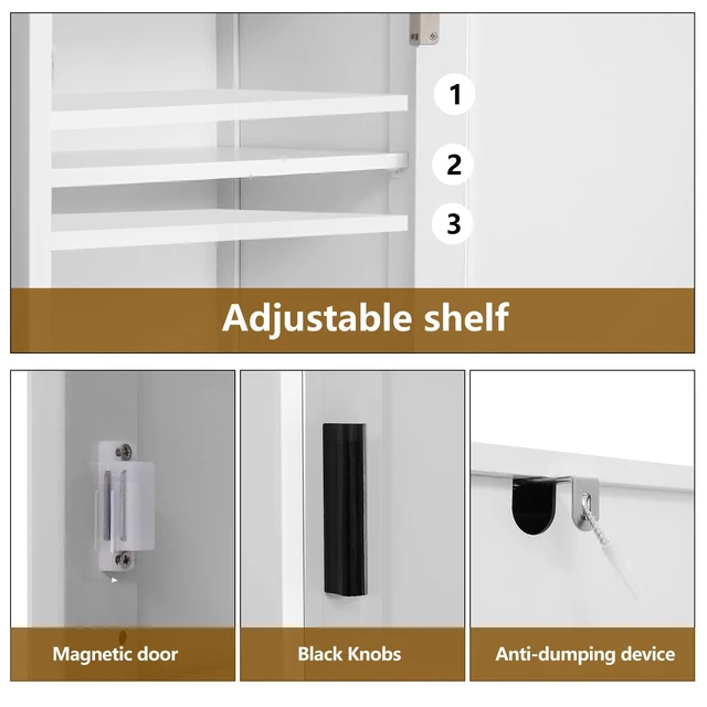 Alt view image 6 of 7 - 67'' Tall Bathroom Cabinet, Storage Cabinet with 4 Shelves & 2 Doors, Narrow Storage Cabinets for Bathroom, Living Room, Home Office, White