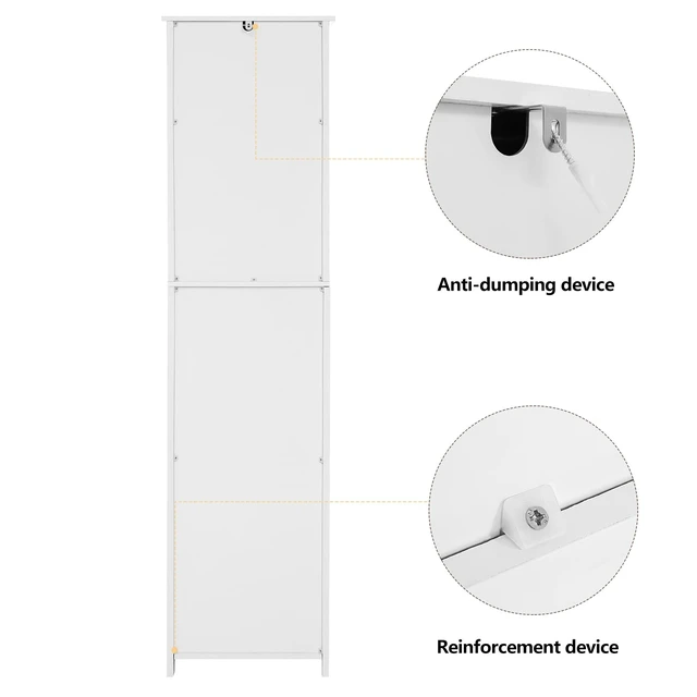 Alt view image 7 of 7 - 67'' Tall Bathroom Cabinet, Storage Cabinet with 4 Shelves & 2 Doors, Narrow Storage Cabinets for Bathroom, Living Room, Home Office, White