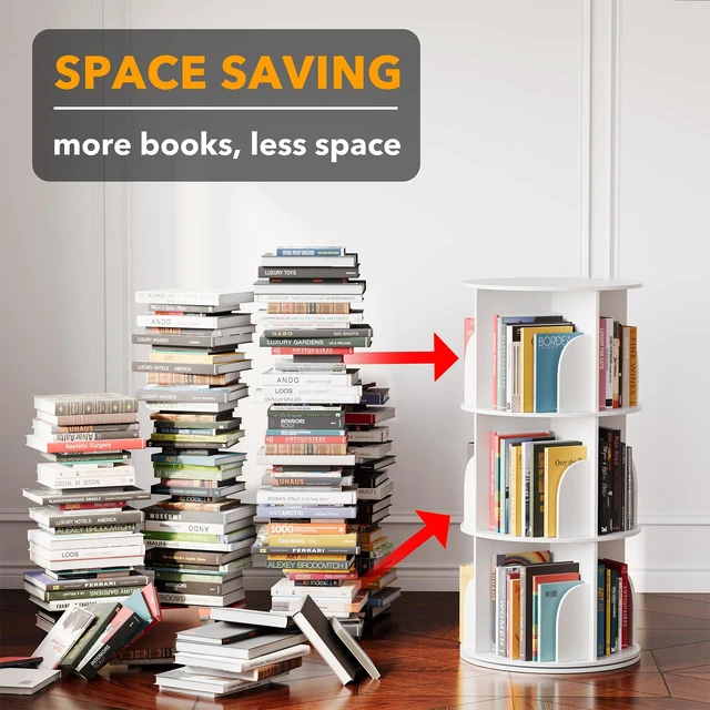 Alt view image 2 of 7 - 3 Tier Rotating Bookshelf Tower, Spinning Bookcase Lazy Susan, Revolving 360 Book Shelf Storage Round Carousel, Vertical Rotate Turning Spiral Corner Organizer, White