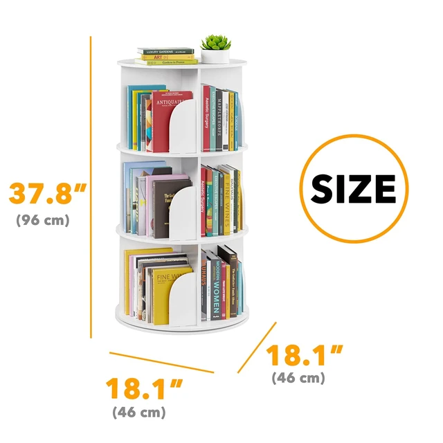 Alt view image 5 of 7 - 3 Tier Rotating Bookshelf Tower, Spinning Bookcase Lazy Susan, Revolving 360 Book Shelf Storage Round Carousel, Vertical Rotate Turning Spiral Corner Organizer, White