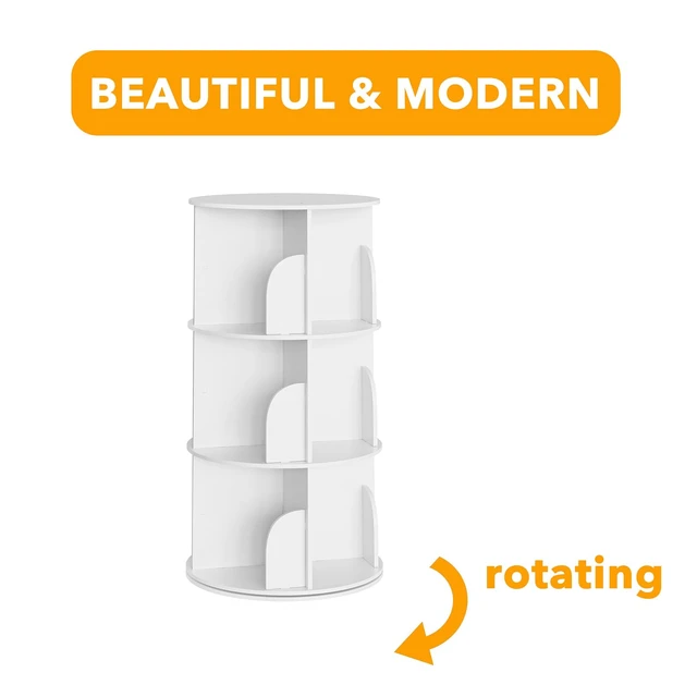 Alt view image 7 of 7 - 3 Tier Rotating Bookshelf Tower, Spinning Bookcase Lazy Susan, Revolving 360 Book Shelf Storage Round Carousel, Vertical Rotate Turning Spiral Corner Organizer, White