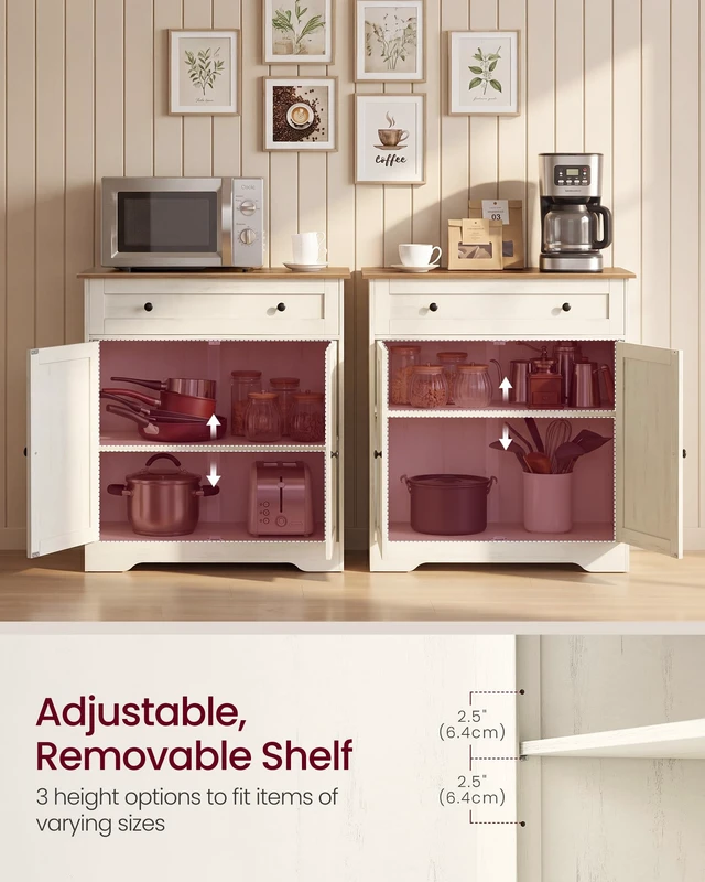 Alt view image 2 of 6 - Buffet Cabinet, Sideboard, 2 Doors, 28.4 x 15.8 x 31.5 Inches | Farmhouse Coffee Bar Cabinet with 1 Drawer, Adjustable Shelves, Rustic White and Honey Brown, SIREN Collection ULSC521WJ01S