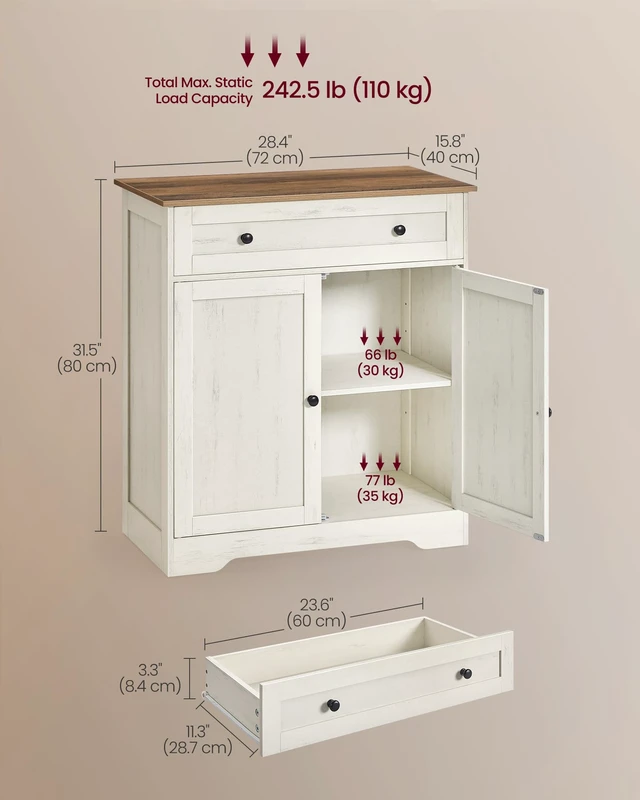 Alt view image 4 of 6 - Buffet Cabinet, Sideboard, 2 Doors, 28.4 x 15.8 x 31.5 Inches | Farmhouse Coffee Bar Cabinet with 1 Drawer, Adjustable Shelves, Rustic White and Honey Brown, SIREN Collection ULSC521WJ01S