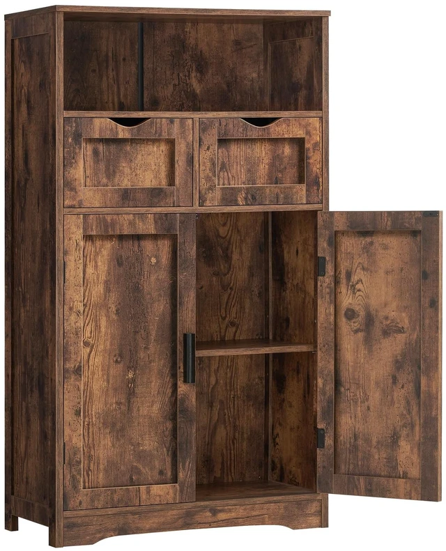 Main image of Bathroom Storage Cabinet with 2 Drawers, Small Kitchen Pantry Cabinet | Kitchen Cabinet with Adjustable Shelves, Coffee Bar Cabinet for Kitchen, Living Room, Entryway, Rustic Brown