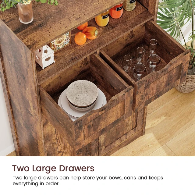 Alt view image 5 of 7 - Bathroom Storage Cabinet with 2 Drawers, Small Kitchen Pantry Cabinet | Kitchen Cabinet with Adjustable Shelves, Coffee Bar Cabinet for Kitchen, Living Room, Entryway, Rustic Brown