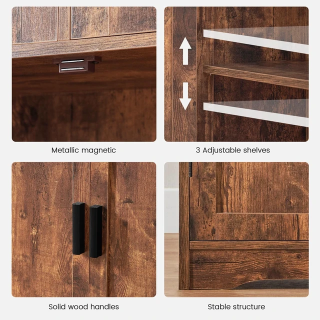 Alt view image 7 of 7 - Bathroom Storage Cabinet with 2 Drawers, Small Kitchen Pantry Cabinet | Kitchen Cabinet with Adjustable Shelves, Coffee Bar Cabinet for Kitchen, Living Room, Entryway, Rustic Brown