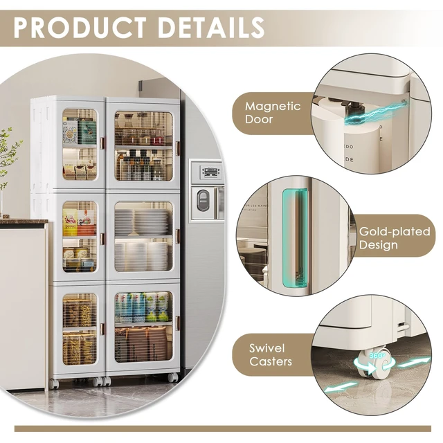 Alt view image 3 of 6 - 4-Tier Narrow Storage Cabinet with Wheels, White | Bathroom Organizers and Storage, Adjustable Shelves, Anti-Tip, Slim, for Bathroom Kitchen Laundry and Small Spaces