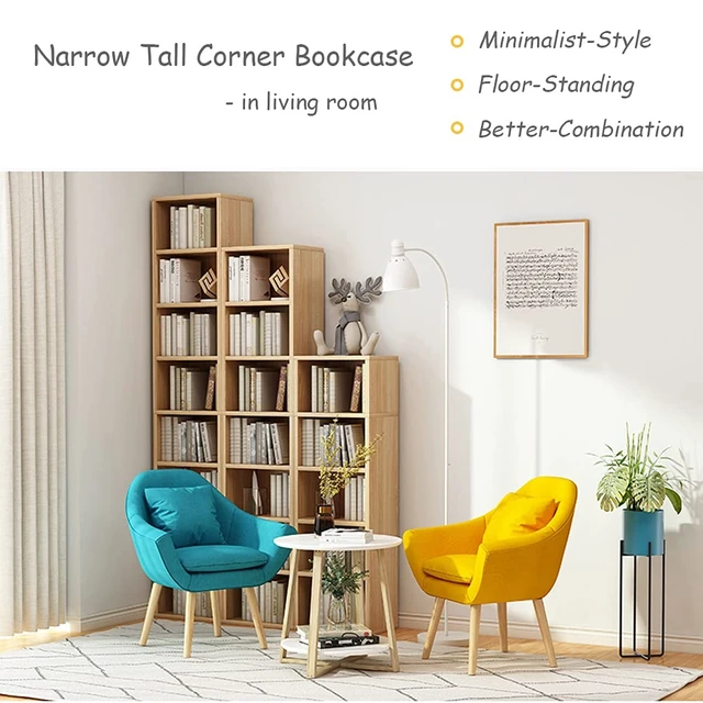 Alt view image 2 of 7 - Small Narrow Corner Bookcase - 71" Tall Gap Storage Cabinet, White | Modern Minimalist Style, MDF Material, Adjustable Shelves, 8 Cubes Open Bookshelf, Floor Tower Rack, Space-Saving Organizer