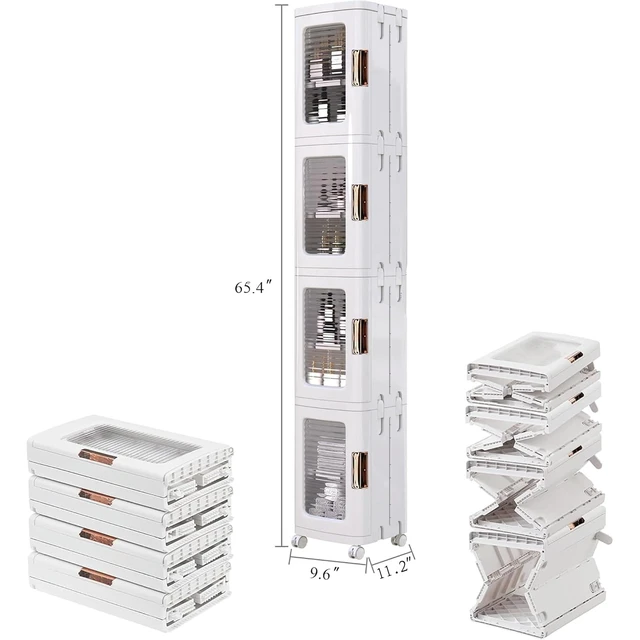 Alt view image 5 of 6 - 4-Tier Narrow Storage Cabinet with Wheels, White | Bathroom Organizers and Storage, Adjustable Shelves, Anti-Tip, Slim, for Bathroom Kitchen Laundry and Small Spaces
