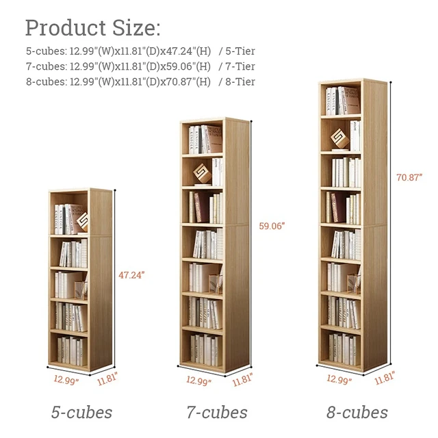 Alt view image 6 of 7 - Small Narrow Corner Bookcase - 71" Tall Gap Storage Cabinet, White | Modern Minimalist Style, MDF Material, Adjustable Shelves, 8 Cubes Open Bookshelf, Floor Tower Rack, Space-Saving Organizer