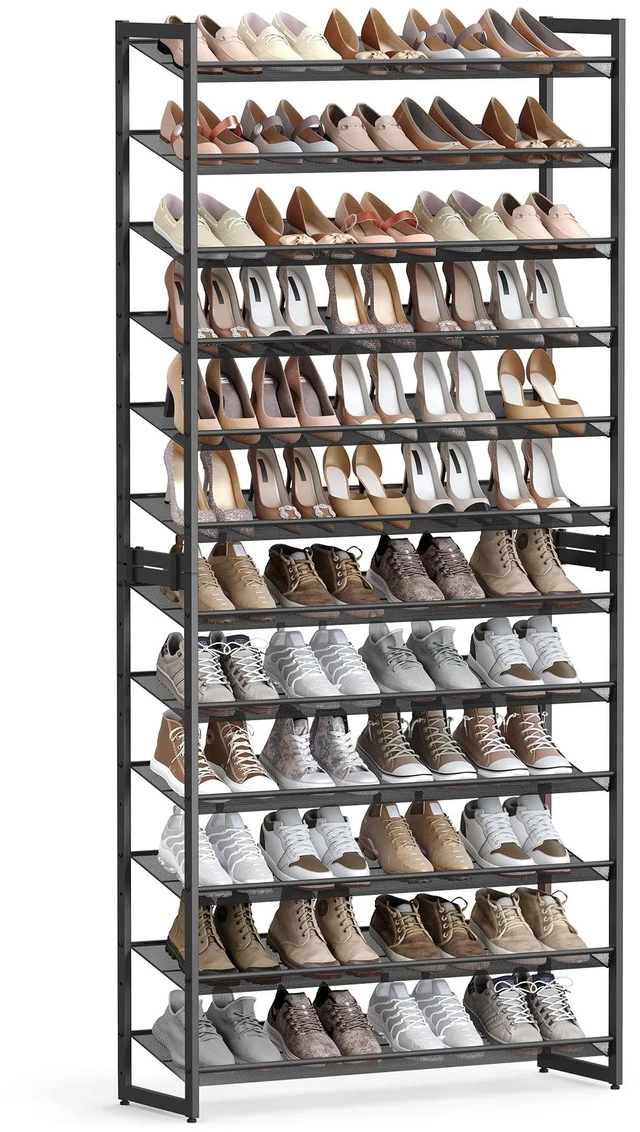 Main image of Shoe Rack, 12-Tier Shoe Organizer, Metal Shoe Storage for Garage, Entryway, Set of 2 6-Tier Stackable Shoe Shelf, with Adjustable Flat or Angled Shelves, Holds 48-60 Pairs, Black ULMR12B