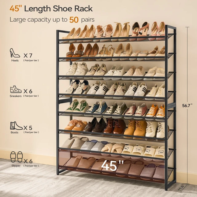 Alt view image 2 of 6 - Shoe Rack, Large Metal Shoe Organizer,Max Holds 50 Pairs,8 Tier Shoe Storage Shelf for Garage,Closet,Entryway, Black