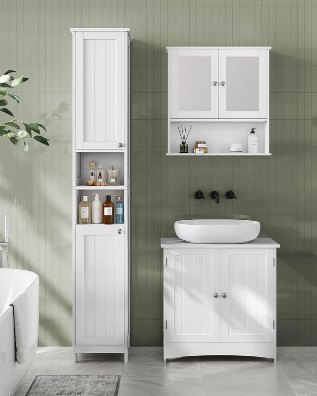 Alt view image 7 of 7 - Tall Storage Cabinet with Lights, Slim, 11.8" W, Cloud White | Freestanding, Adjustable Shelves, for Small Spaces, Bathroom, Living Room, Farmhouse, SOFIE Collection UBBC566W02