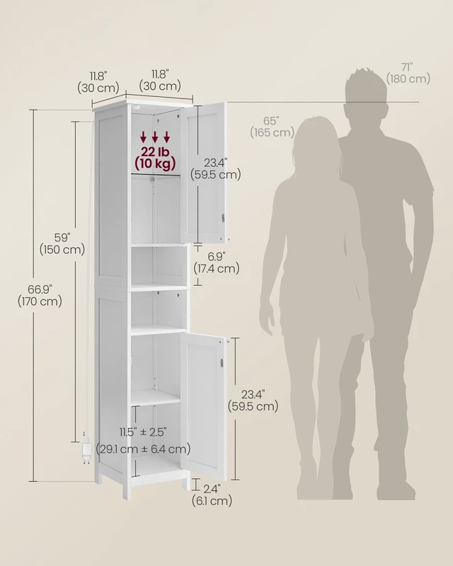 Alt view image 4 of 7 - Tall Storage Cabinet with Lights, Slim, 11.8" W, Cloud White | Freestanding, Adjustable Shelves, for Small Spaces, Bathroom, Living Room, Farmhouse, SOFIE Collection UBBC566W02