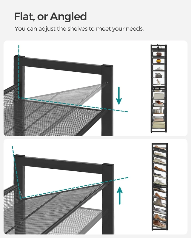 Alt view image 5 of 7 - Shoe Rack, 12-Tier Shoe Organizer, Metal Shoe Storage for Garage, Entryway, Set of 2 6-Tier Stackable Shoe Shelf, with Adjustable Flat or Angled Shelves, Holds 48-60 Pairs, Black ULMR12B
