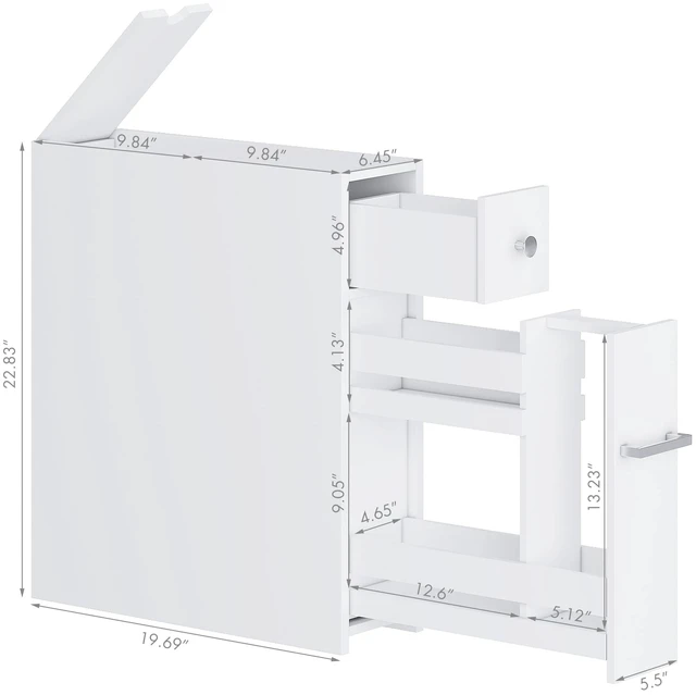 Alt view image 6 of 7 - Slim Bathroom Storage Cabinet with Toilet Paper Holder, White | Slide-Out Drawers, Hidden Top Compartment, Toilet Paper Storage for Small Bathrooms, Powder Rooms, and Narrow Spaces