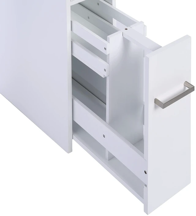 Alt view image 7 of 7 - Slim Bathroom Storage Cabinet with Toilet Paper Holder, White | Slide-Out Drawers, Hidden Top Compartment, Toilet Paper Storage for Small Bathrooms, Powder Rooms, and Narrow Spaces