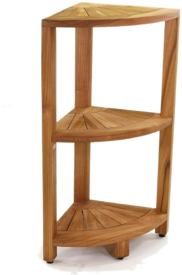 Main image of Kai-Petite 12" Teak Corner Shelf Stand, 3 Tier Shower Stand | Space-Saving Design, Durable Water-Resistant Teak, Anti-Slip Feet
