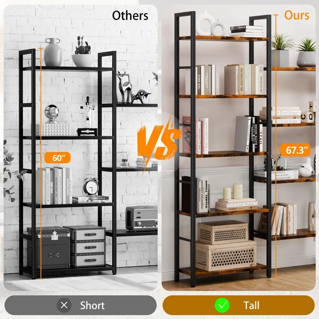 Alt view image 2 of 4 - Triple 5 Tier Bookshelf, Industrial Large Bookcase with 14 Open Display Shelves, Large Etagere Bookshelf,Wide Book Shelf Book Case for Home & Office, Brown