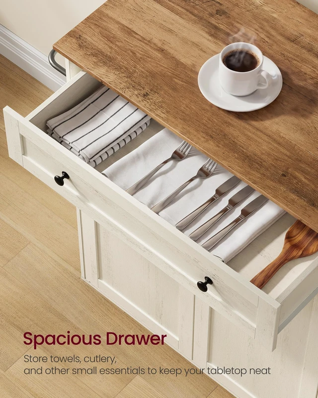 Alt view image 3 of 6 - Mobile Kitchen Wooden Island Cart with Storage for Dining Room | Portable Mobile Cart on Wheels , 15.8 x 30.9 x 35.1 Inches, Rustic White and Honey Brown, SIREN Collection UKKI009WJ01S