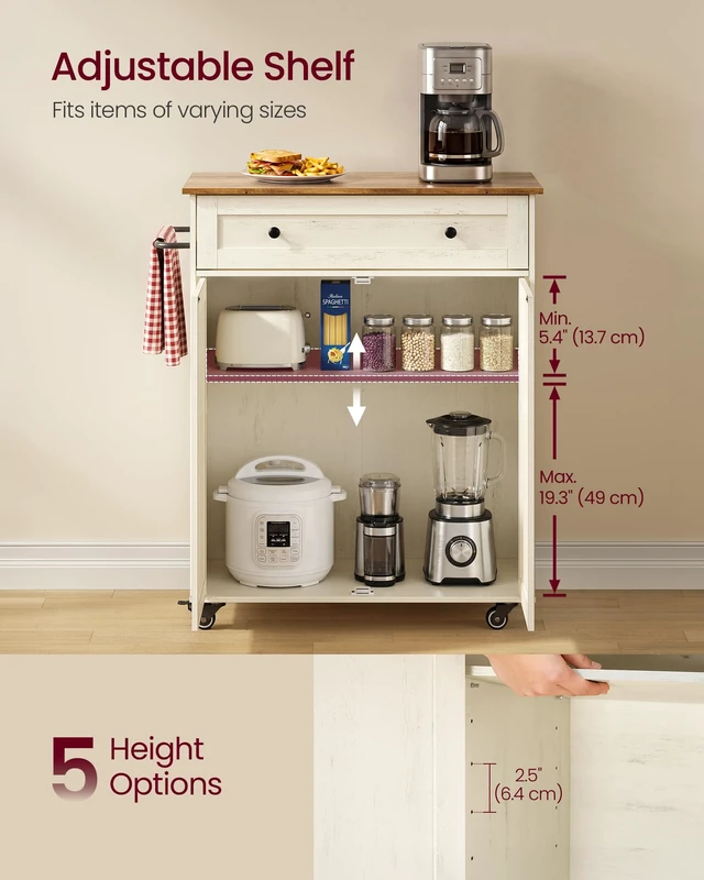 Alt view image 4 of 6 - Mobile Kitchen Wooden Island Cart with Storage for Dining Room | Portable Mobile Cart on Wheels , 15.8 x 30.9 x 35.1 Inches, Rustic White and Honey Brown, SIREN Collection UKKI009WJ01S