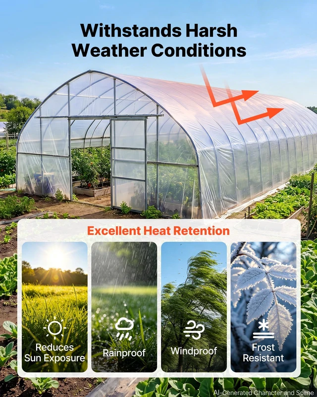 Alt view image 3 of 7 - Greenhouse Plastic Sheeting 12 x 100 ft 6 Mil Clear Polyethylene Film | For Farms Agriculture Garden Outdoor Plant, Water Sun Frost Wind Dust Resistant, Heavy Duty Thick Winter Hoop House Cover