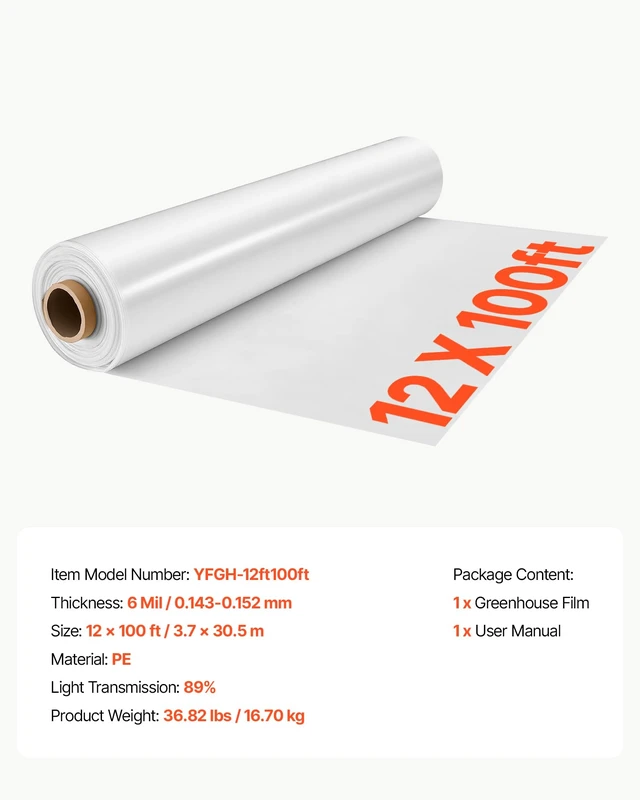 Alt view image 6 of 7 - Greenhouse Plastic Sheeting 12 x 100 ft 6 Mil Clear Polyethylene Film | For Farms Agriculture Garden Outdoor Plant, Water Sun Frost Wind Dust Resistant, Heavy Duty Thick Winter Hoop House Cover