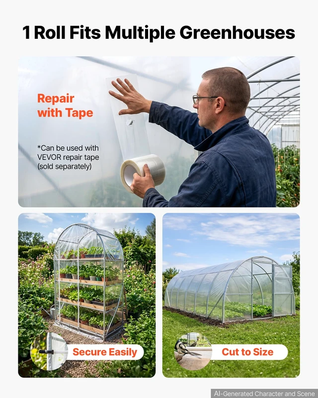 Alt view image 5 of 7 - Greenhouse Plastic Sheeting 12 x 100 ft 6 Mil Clear Polyethylene Film | For Farms Agriculture Garden Outdoor Plant, Water Sun Frost Wind Dust Resistant, Heavy Duty Thick Winter Hoop House Cover