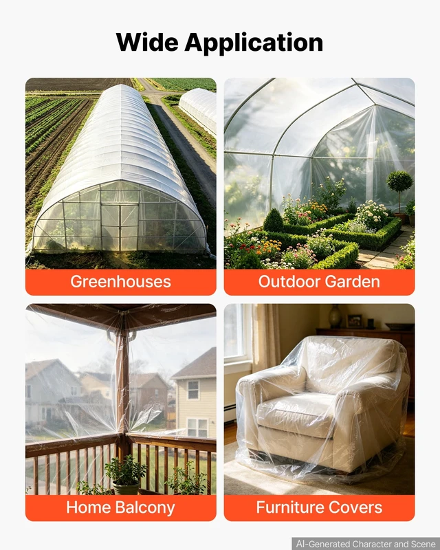 Alt view image 7 of 7 - Greenhouse Plastic Sheeting 12 x 100 ft 6 Mil Clear Polyethylene Film | For Farms Agriculture Garden Outdoor Plant, Water Sun Frost Wind Dust Resistant, Heavy Duty Thick Winter Hoop House Cover