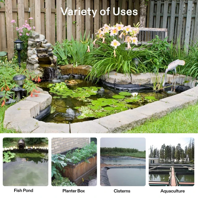 Alt view image 2 of 7 - 20 x 25 Feet Pond Liner for Koi Ponds, Aquaculture and Water Garden | 14.5 Mil Durable LLDPE Pond Liners, Black