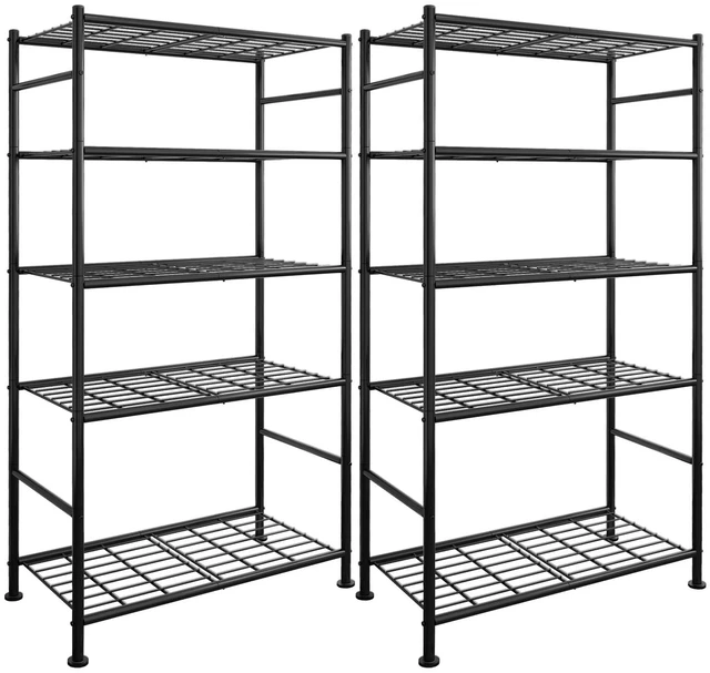 Main image of 2-Pack 5-Tier Steel Garage Storage Shelves, 33.5"x12.6"x72", Black | Freestanding Steel Shelving With Reinforced Frame, Adjustable Garage Shelves, Heavy-Duty For Warehouse, Basement & Workshop
