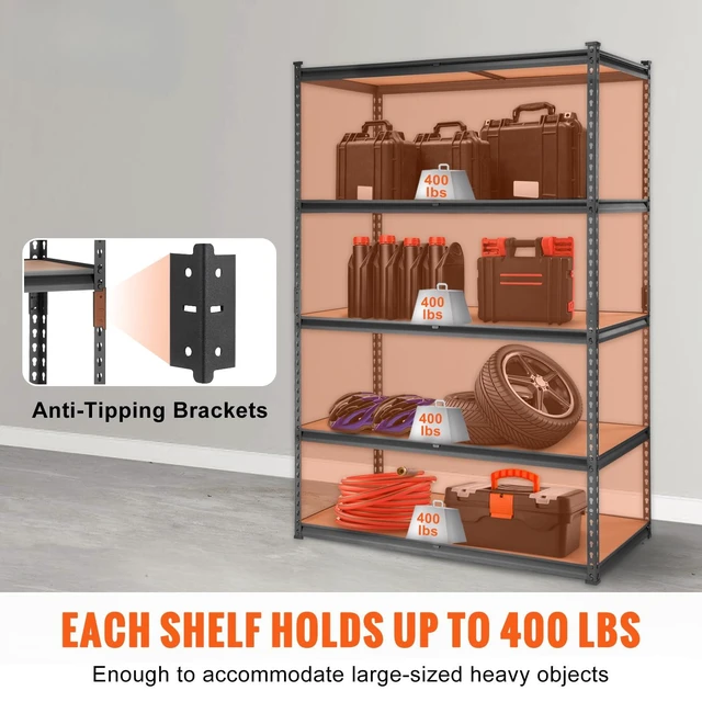 Alt view image 2 of 7 - Storage Shelves 5-Tier Adjustable 2000 lbs 48"x24"x72" Shelving Unit | Heavy Duty Garage Storage Metal Utility Rack Shelf for Kitchen, Pantry, Basement, Bathroom, Laundry, Living Room, Warehouse